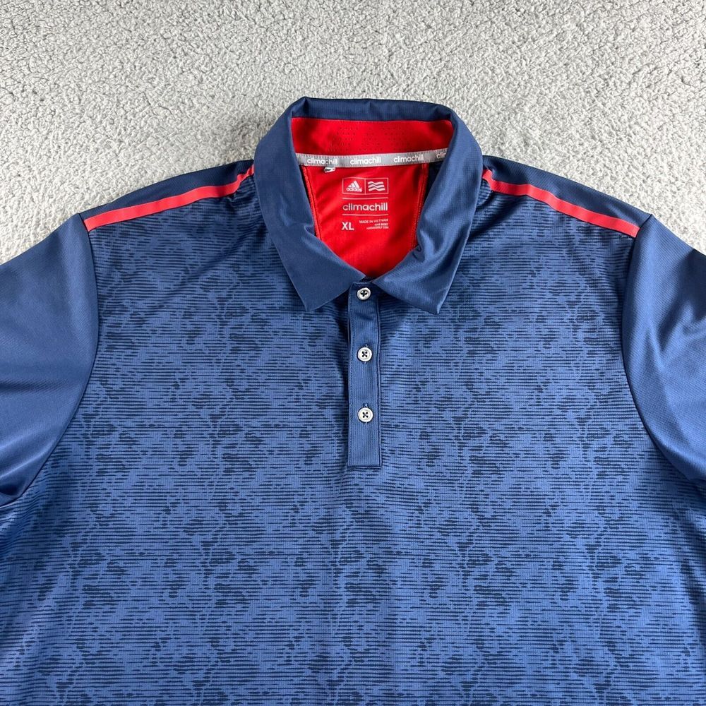 NEW Adidas Polo Shirt Mens Extra Large Blue Graphic Golf Climachill Reflective